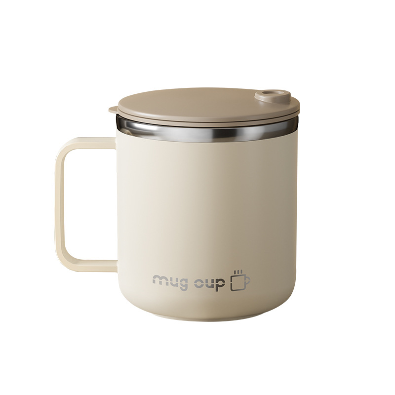 304 스테인리스 이중 머그컵 뚜껑 손잡이 사무실 커피잔 400ml