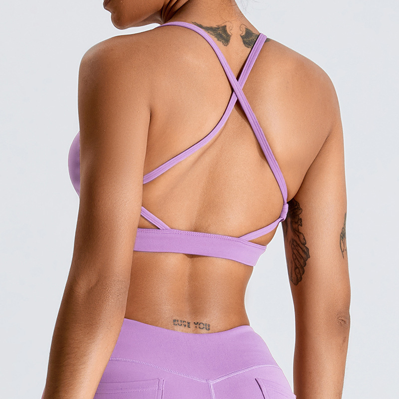 Europa y América nueva ropa interior deportiva desnuda mujeres Cruz espalda a prueba de golpes yoga sujetador de secado rápido apretado ropa de entrenamiento superior