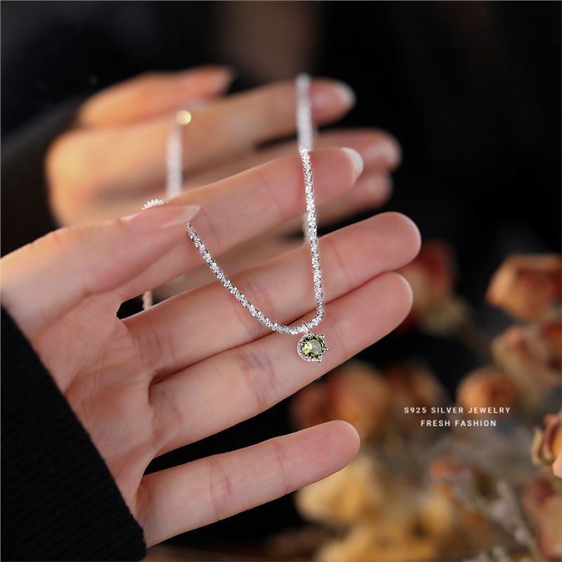 Silver Starry Sky Sparkling Bracelet With Olive Green Zircon_voghion.com
