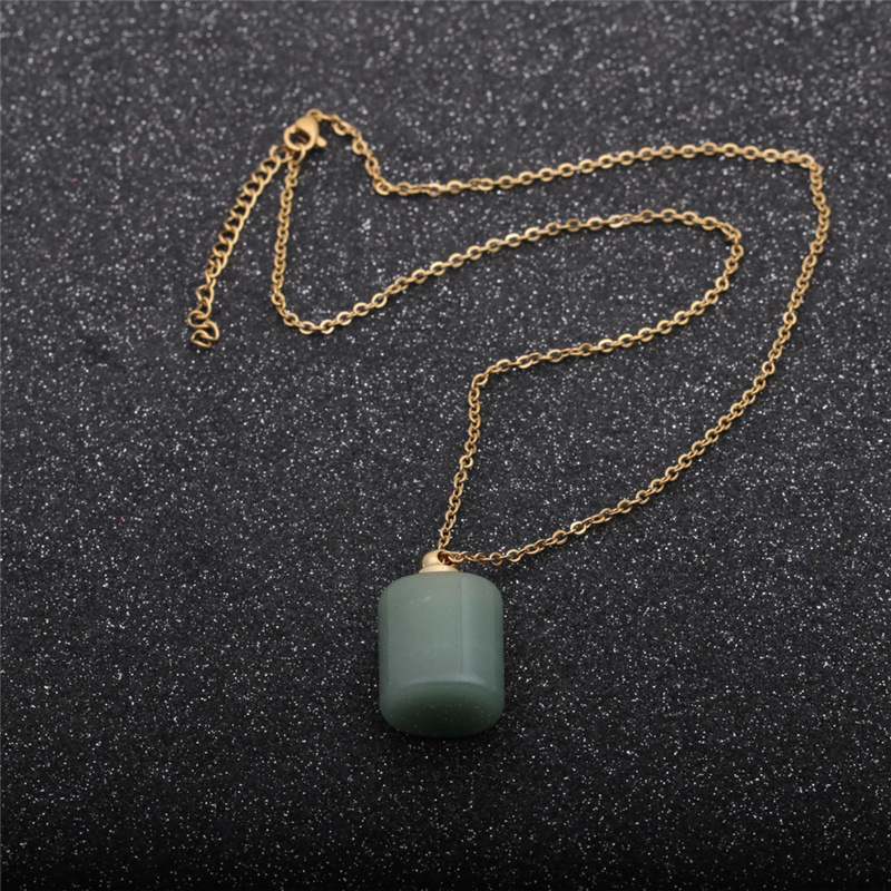 Fashion semi-precious stone flat cylindrical perfume bottle necklace