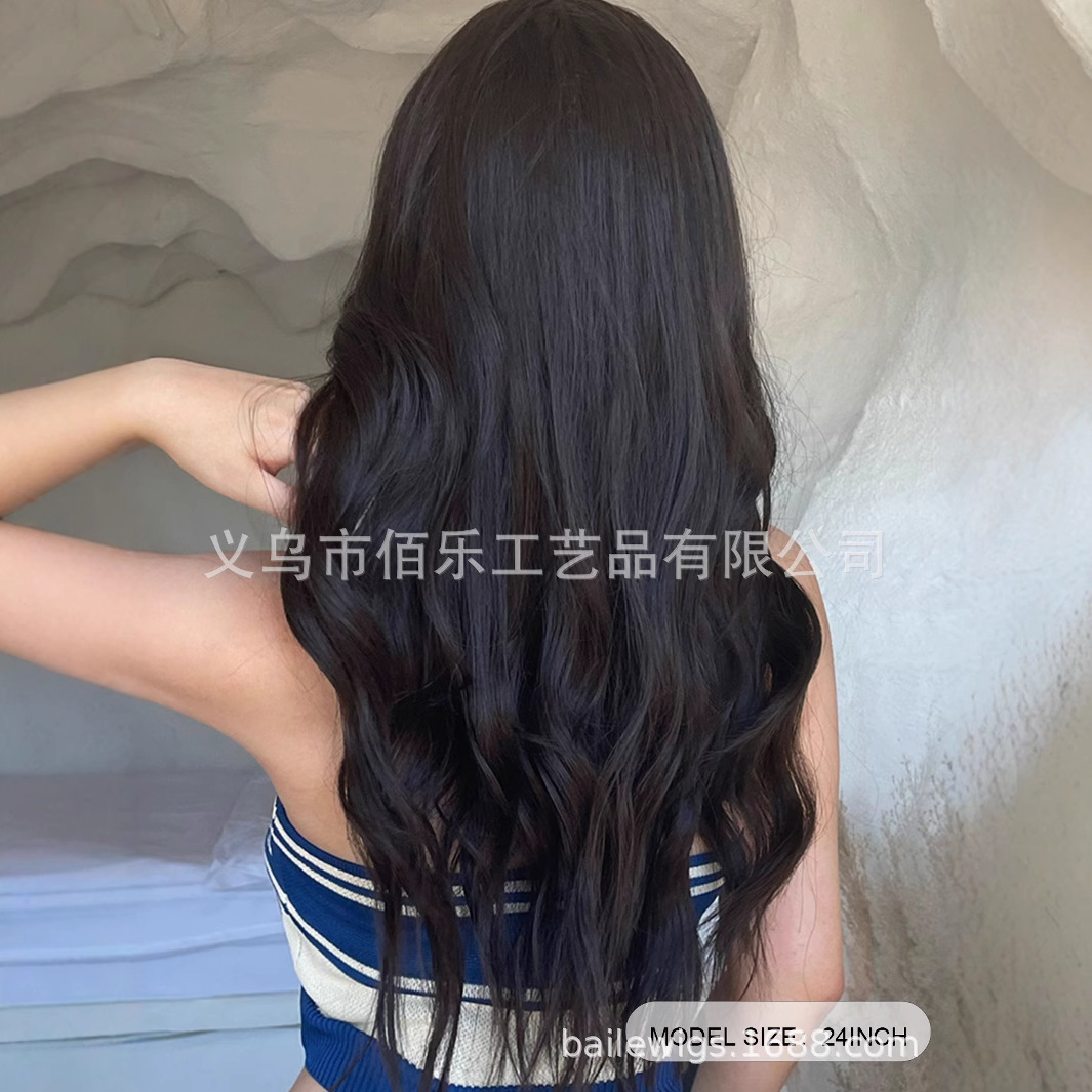 Perucas europeas y americanas negras marrones, cabello rizado largo, capas de cabeza completas, venta transfronteriza, pelucas sintéticas en stock al por mayor