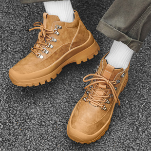 2024 Spring and Autumn New Men's Martins Boots Workwear Shoes Casual All-match Sports Thick Heel Round Toe Front Lace-up Hiking