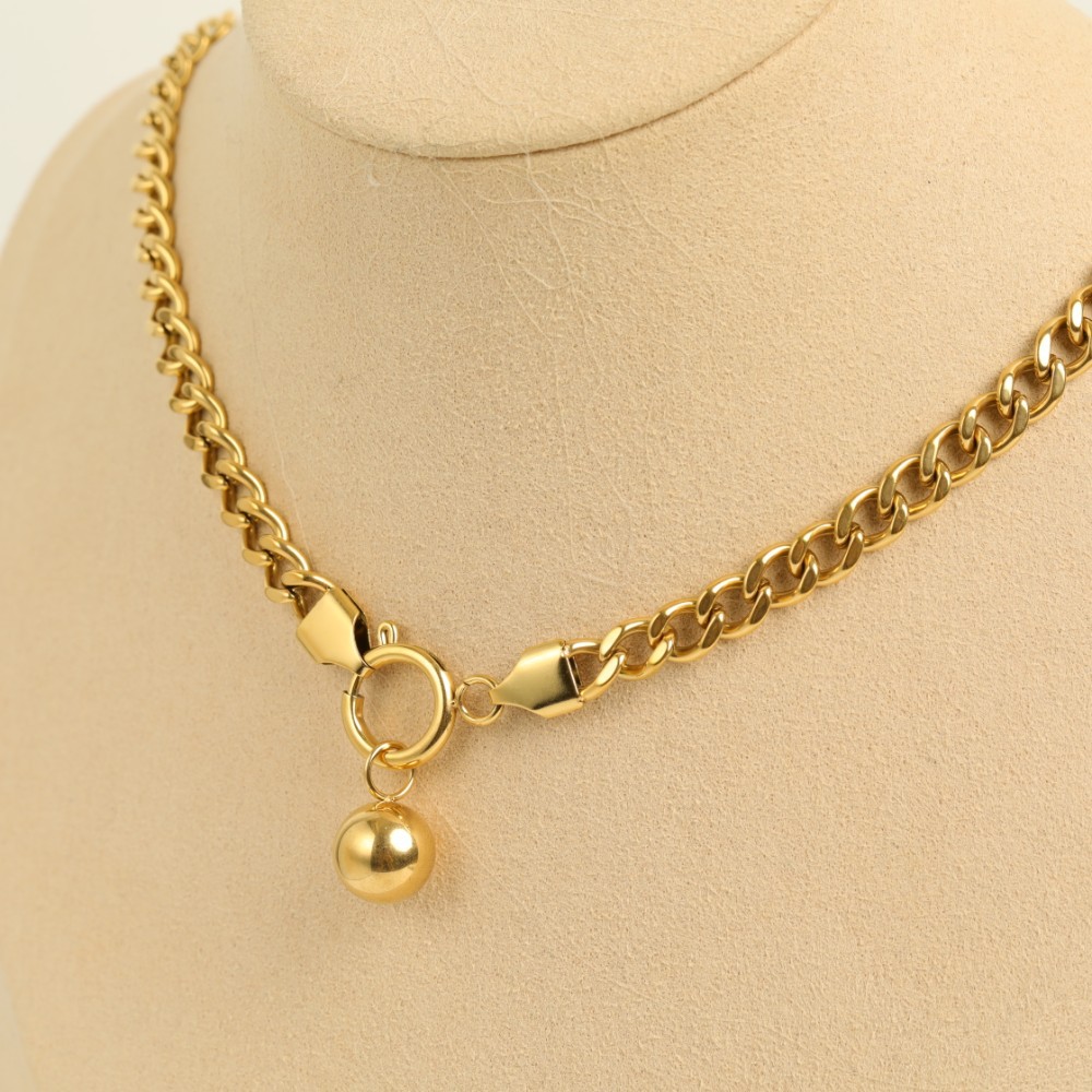 Simple Golden Thick Chain Pendant Bead Stainless Steel Necklace display picture 3