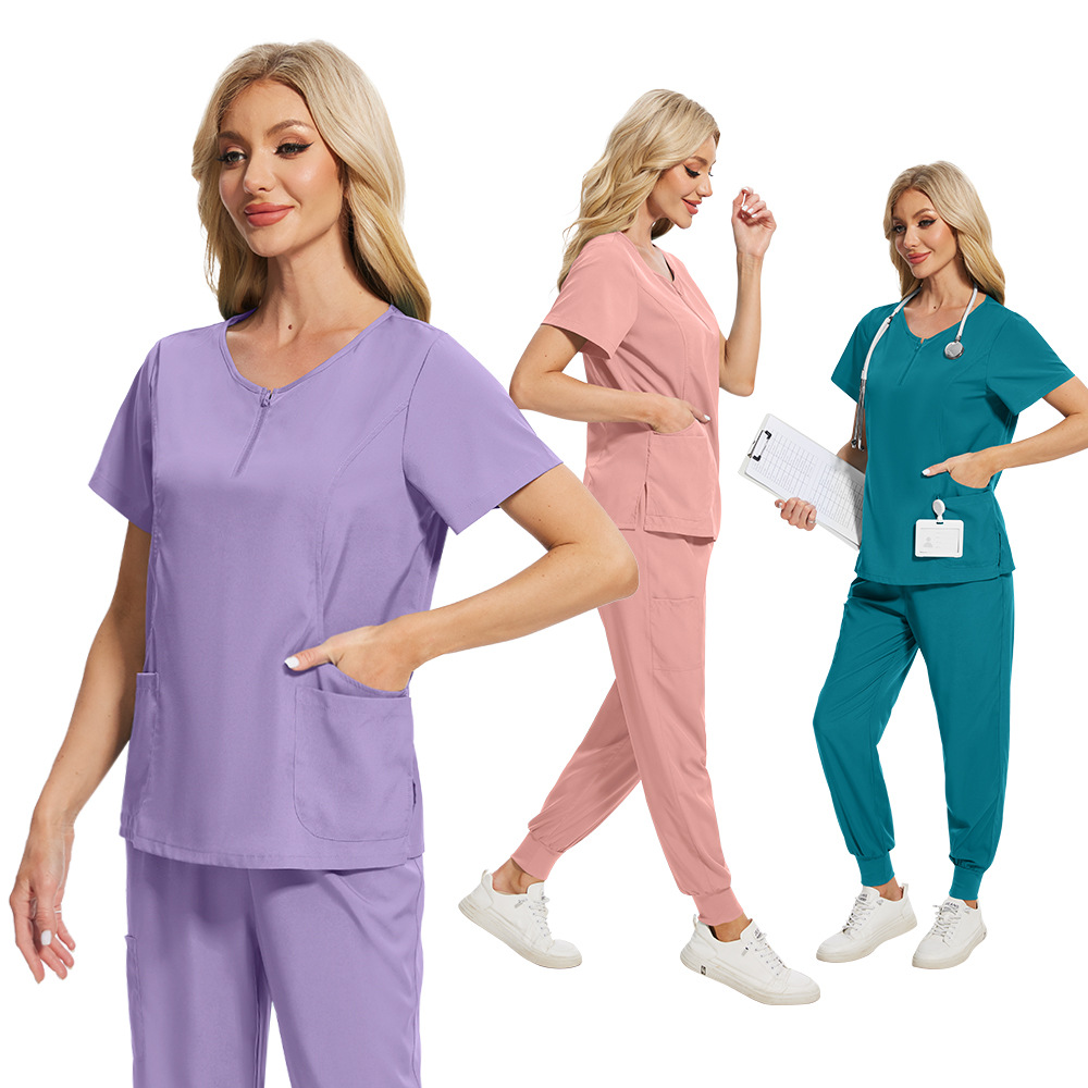 Europa y América Venta caliente simple cómodo casual mano ropa enfermera ropa niñas cremallera uniforme traje más tamaño en stock generación pelo generación