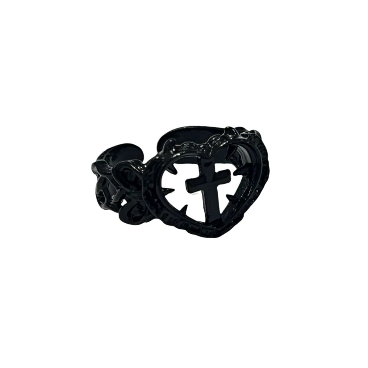 Adjustable ring AQ-5960 Gothic heart, black enamel, one-size adjustable