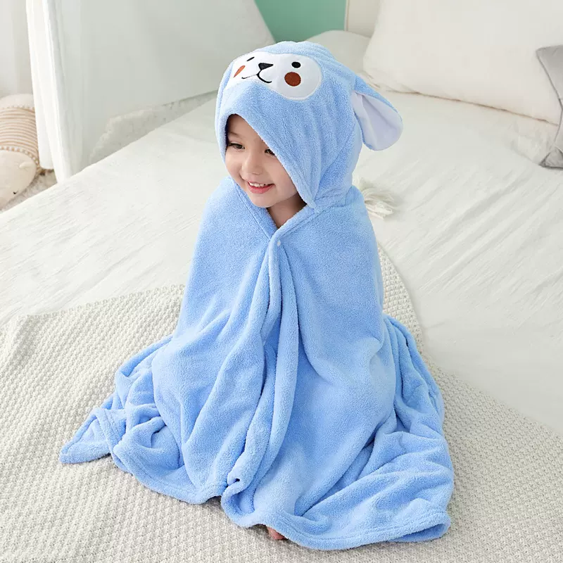 珊瑚绒连帽斗篷婴幼儿童珊瑚绒浴袍儿童斗篷吸水抱被卡通跨境批发