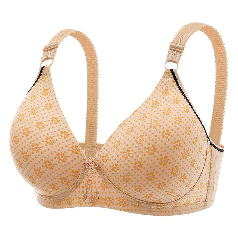 Factory Direct Supply New Style New Printed Bra Thin Underwear for Mothers Comfortable Bra without Steel Rings for Middle-aged and Elderly