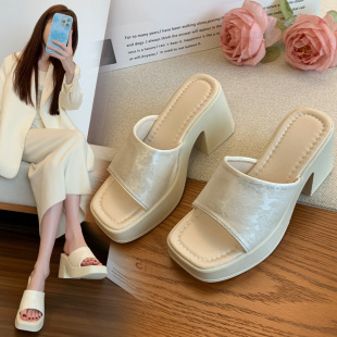 High Heel Fashionable Thick Bottom Sandals and Slippers Women's 2025 New Summer Fairy Outer Wear Thick Heel Platform Slippers Trendy