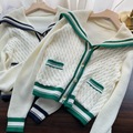 JMMY ~STUDIO白色羊毛针织开衫女2022早秋新款海军领短款毛衣外套