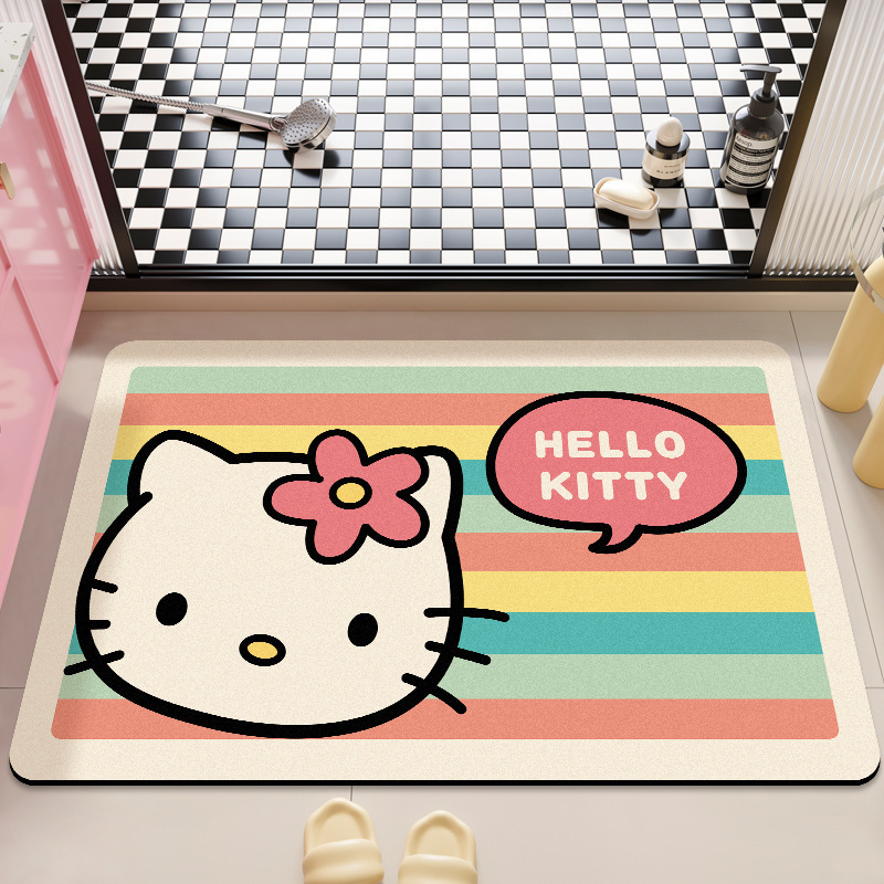 可爱HelloKitty硅藻泥吸水地垫家用卫生间洗漱台防滑易打理门垫|undefined