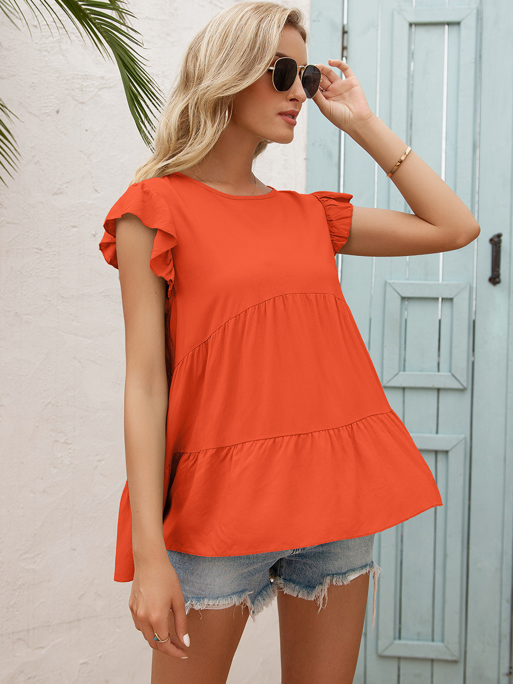 Damen Bluse In Lockerer Passform Mit Rundhals Und Kurzen Ärmeln_voghion.com