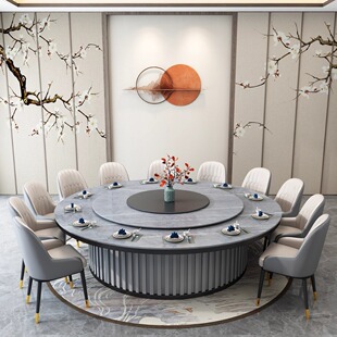 Hotel Electric Dining Table, Hotel Accessible Luxury Round Slate Dining Table, Hotel Hot Pot Table, Large Round Table, Restaurant Furniture Customization