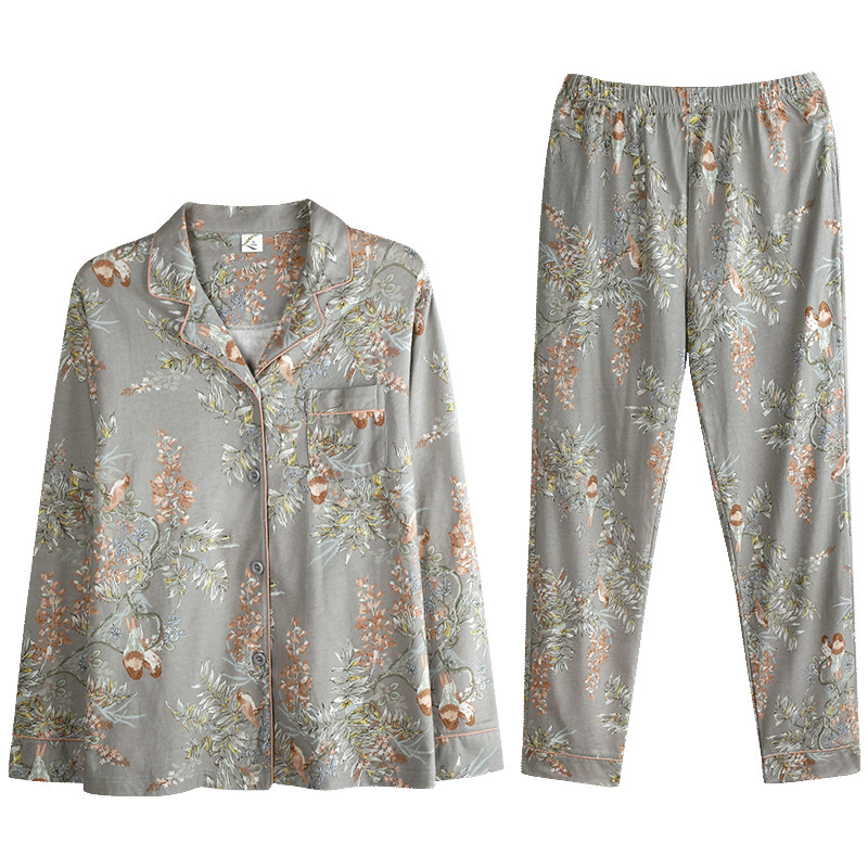 Pijamas de las mujeres primavera y otoño primavera manga larga 100% algodón Delgado homewear más tamaño suelto traje de mamá de mediana edad