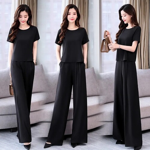 Wide-leg pants set for women, 2026 summer new style, western-style, slimming goddess fan chiffon, fashionable royal sister casual two-piece set