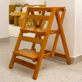 3EW1实木梯凳家用折叠梯子凳子两用多功能三步登高台阶凳楼梯椅