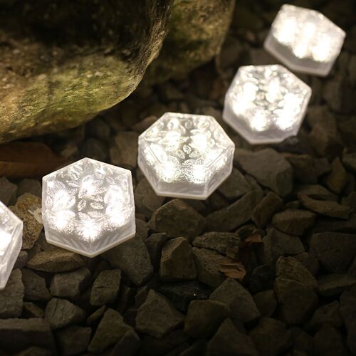 Solar hexagonal ice brick lamp, imitation crystal floor tile lamp, underground lamp, outdoor courtyard garden ornament, atmosphere decorative lamp