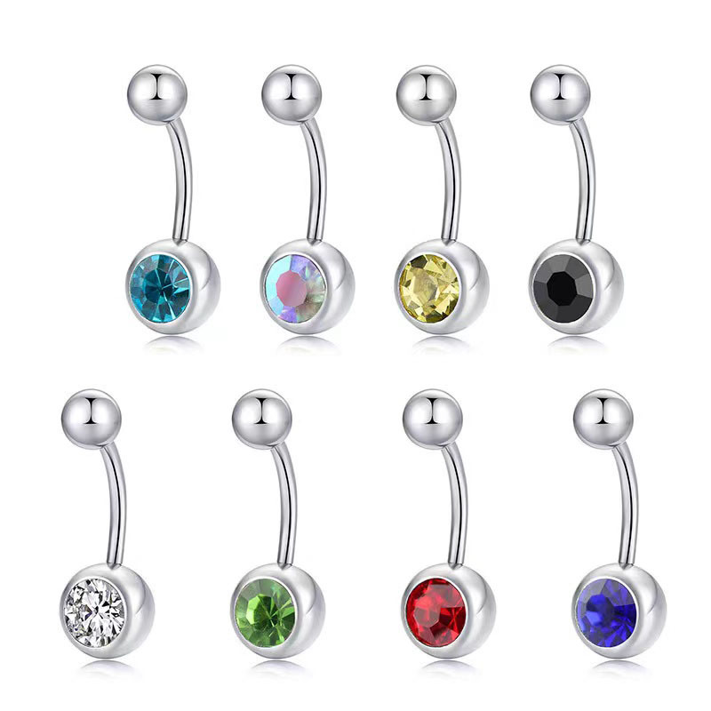 Simple Style Geometric Titanium Steel Inlay Zircon Belly Ring 1 Piece