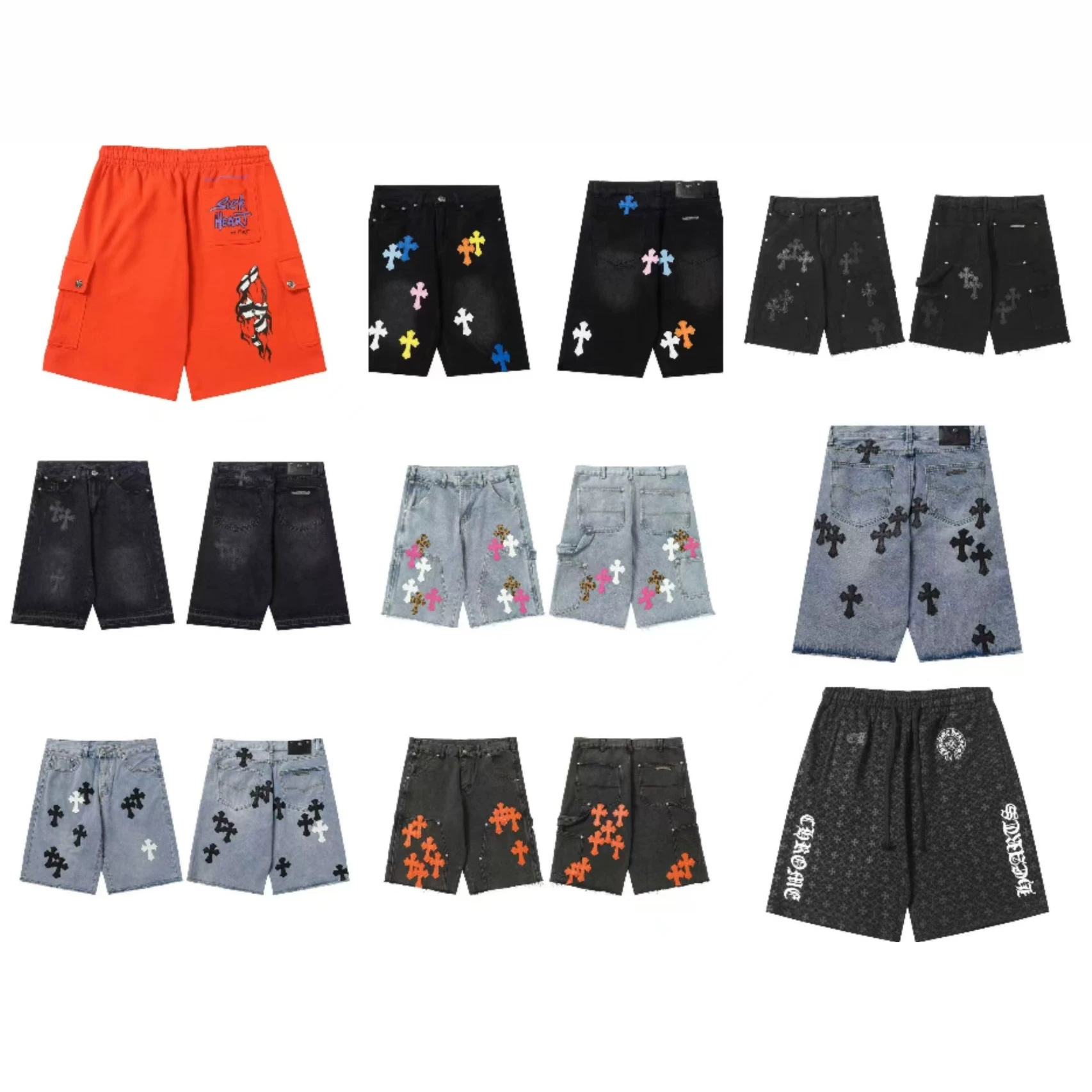 Cro cross-border foreign trade spring/summer hot item CH cross-stitch leather shorts denim shorts couple style one-piece drop shipping