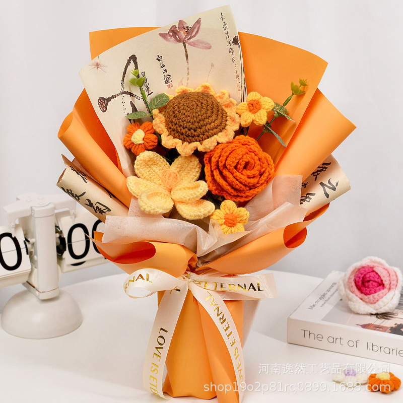 Flor de lana tejida a mano ramo de flores de girasoles flores de punto flor de simulación comercio exterior transfronterizo amazona