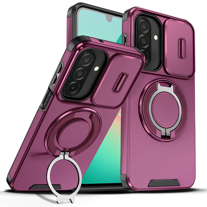 Suitable for Samsung A57 Phone Case with 360-Degree Rotating Magnetic Ring Stand, A18 Lens Protector Sliding Window, A27 Cross-Border Anti-Drop Hard Case