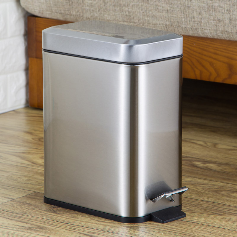 Stainless Steel Trash Can for Home Use, Small Pedal-Operated Creative Rectangular Wastebasket for Room, Bathroom Trash Bin Storage