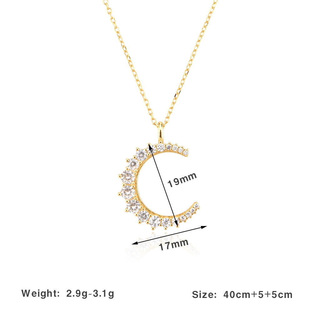 Simple Style Moon Sterling Silver Plating Inlay Zircon 18k Gold Plated White Gold Plated Pendant Necklace display picture 1