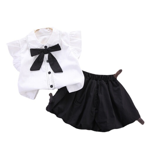 Foreign trade children's clothing girls Internet celebrity suit  summer new style small flying sleeve shirt bud pants western style two-piece trendy set