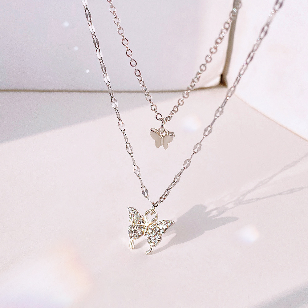 Sweet Butterfly Alloy Rhinestone Womenu0027S Layered Necklaces