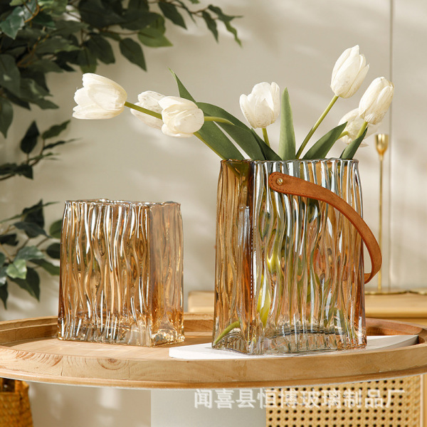 Nordic simple handbag glass vase ins style high value transparent…