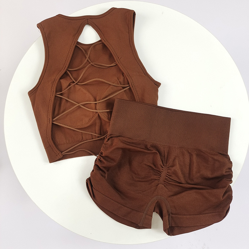 Hermoso chaleco de yoga con cordones cruzados, ropa interior deportiva de copa fija para mujer, ropa deportiva para correr, top sexy