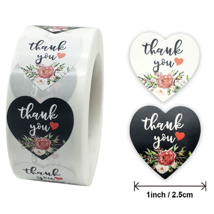 thanke you500贴/卷跨境封口贴卷装心形情人节爱心咖啡奶茶封口贴