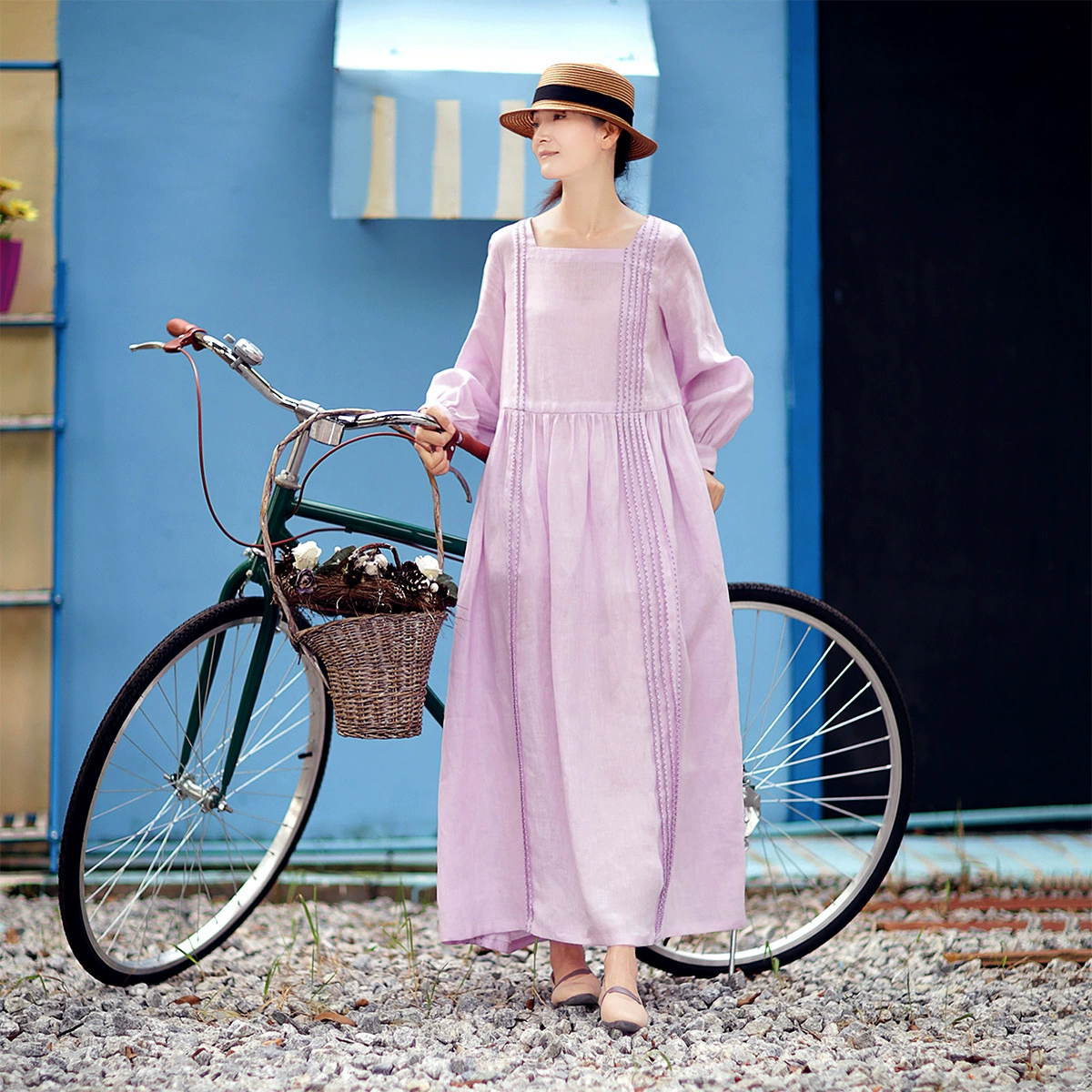 Летняя новая Оригинальная Женская одежда, тонкое длинное платье в стиле ретро со складками из органа, Свободное длинное платье