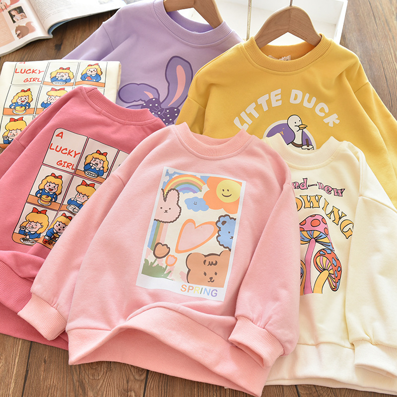 Girls cartoon cute casual round neck sweatshirt children's clothing girls autumn clothing children's pullover tops spring and autumn versatile