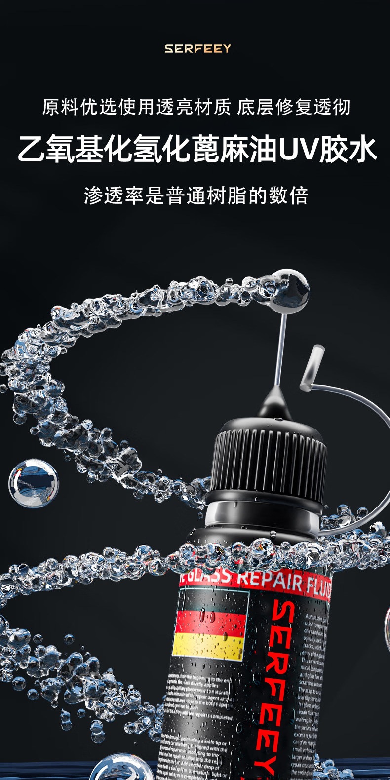 Suitable for German glass repair fluid, car front windshield crack, small pit, scratch restoration glue, mirror seamless repair