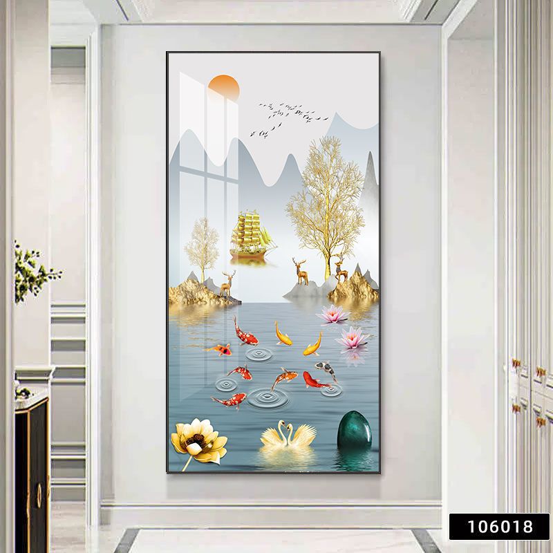 Pintura decorativa del pasillo del pasillo de nueve peces pintura colgante moderna simple pintura mural decorativa vertical de la puerta de la casa image 10