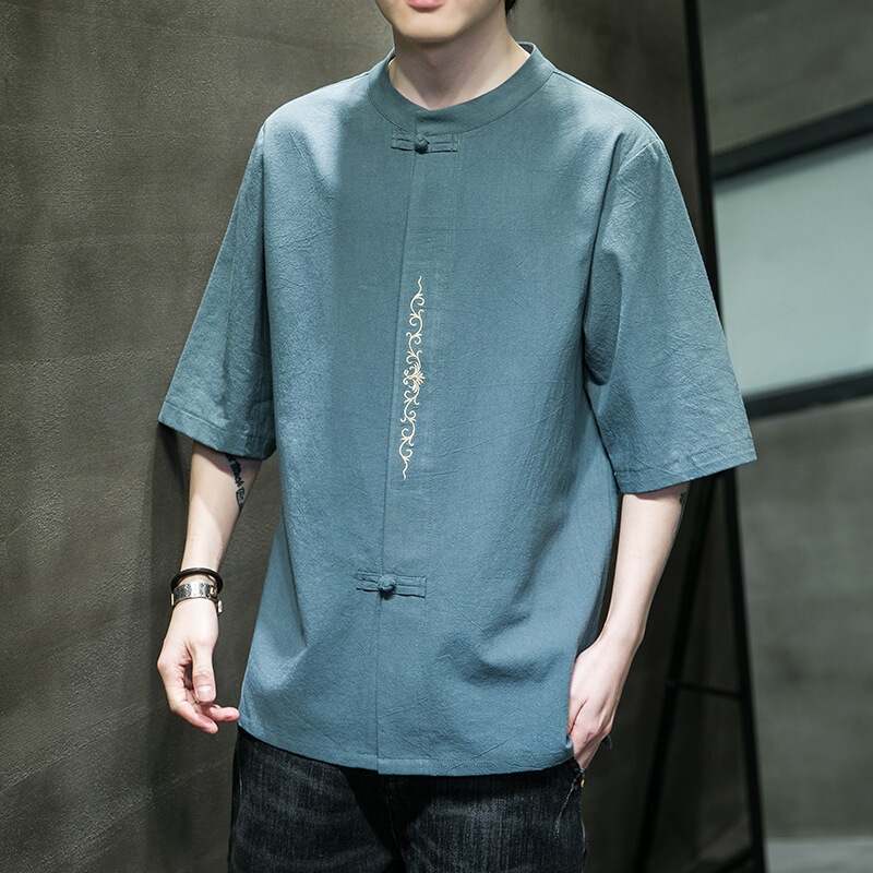 2025 New Arrival Summer Dress Chinese Style Men's Trendy Cotton and Linen Embroidered Shirt plus size Loose Fashion Casual Clothes 2025 New Arrival Summer Dress Chinese Style Men's Trendy Cotton and Linen Embroidered Shirt plus size Loose Fashion Casual Clothes