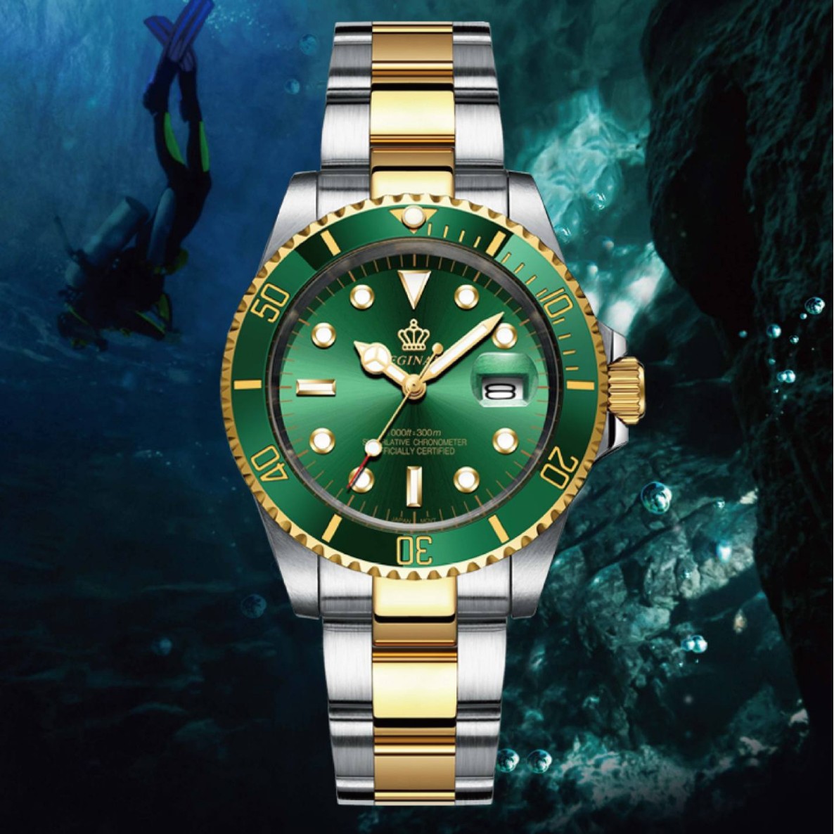 Crown Men's Watch Green Water Ghost Waterproof Calendar Women's Quartz Watch Couple Watch Men's High-End Wholesale
