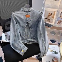 广州十三行高货爆款~后边镂空设计款 立领正肩牛仔短外套女小个子