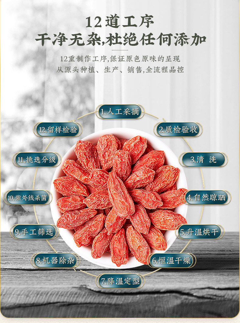 Goji Berries Ningxia Zhongning Large Grade 500g Sun Dried Red Wolfberry for Tea Soup and Soaking specifications