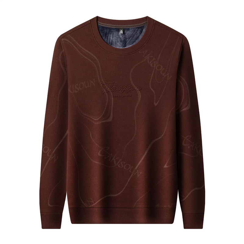 Men's Fleece Hoodie For Autumn And Winter, Simple And Versatile, Loose Round-Neck Thickened T-Shirt For Middle-Aged And_voghion.com