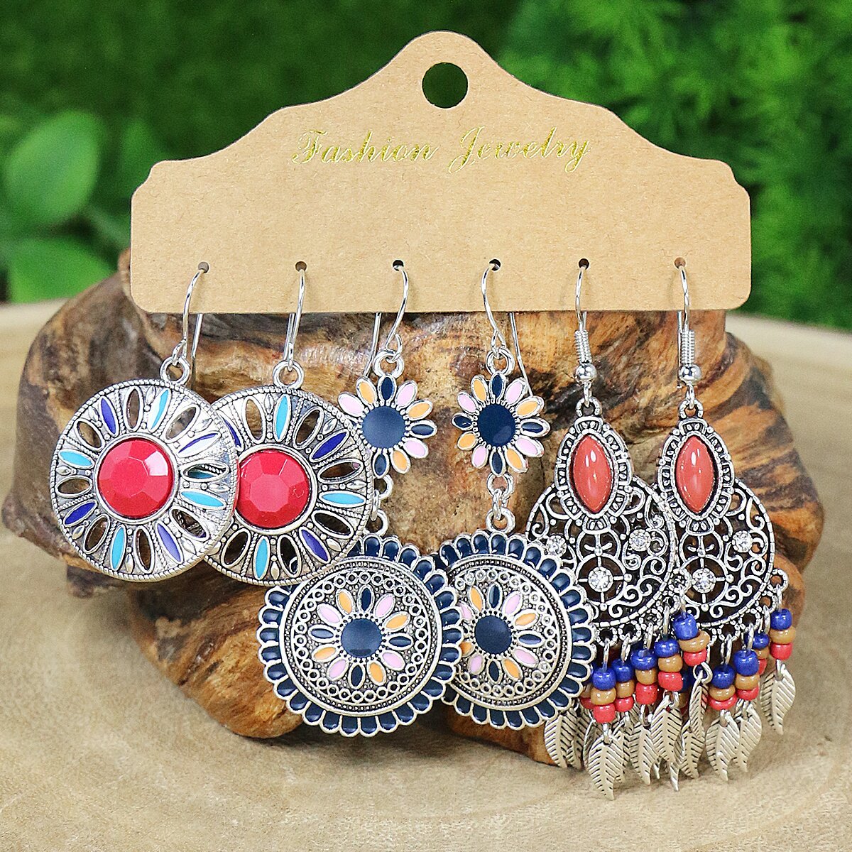Drop Earrings Classification 1 Set Quantity 1 Set Retro Bohemian Water Droplets Flower Patchwork Zinc Alloy Drop Earrings