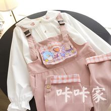 日系软妹少女灯芯绒背带裤女学生韩版宽松春秋新款直筒阔腿裤