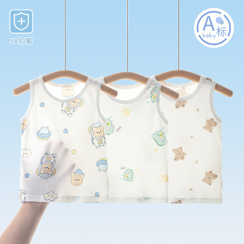 Children's pure cotton summer thin short-sleeved top, unisex children's sleeveless vest, baby base layer, infant stomach protection summer wear