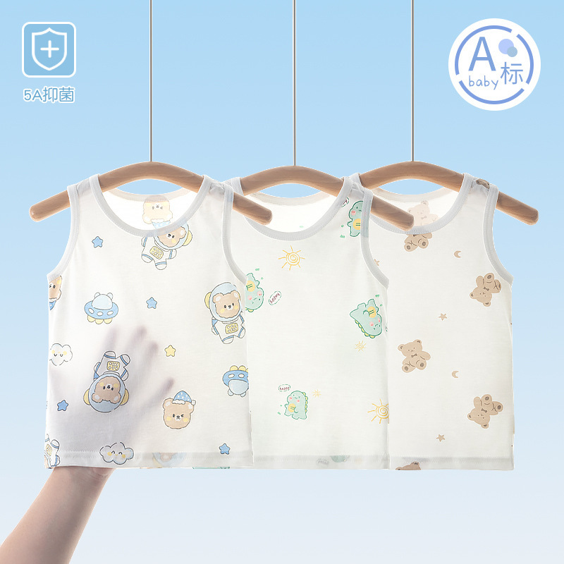 Children's Pure Cotton Summer Thin Vest, Sleeveless Vest for Boys and Girls, Baby Undershirt, Infant Belly Protection Summer Wear