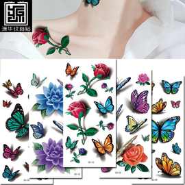 玫瑰纹身贴 3D抖音网红款彩印纹身贴 蝴蝶 花朵防水纹身贴