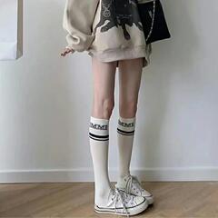 アルファベットストライプふくらはぎソックスjk春夏コットンソックス日系学院風ミドルソックス痩せ足ストッキング圧力ソックス