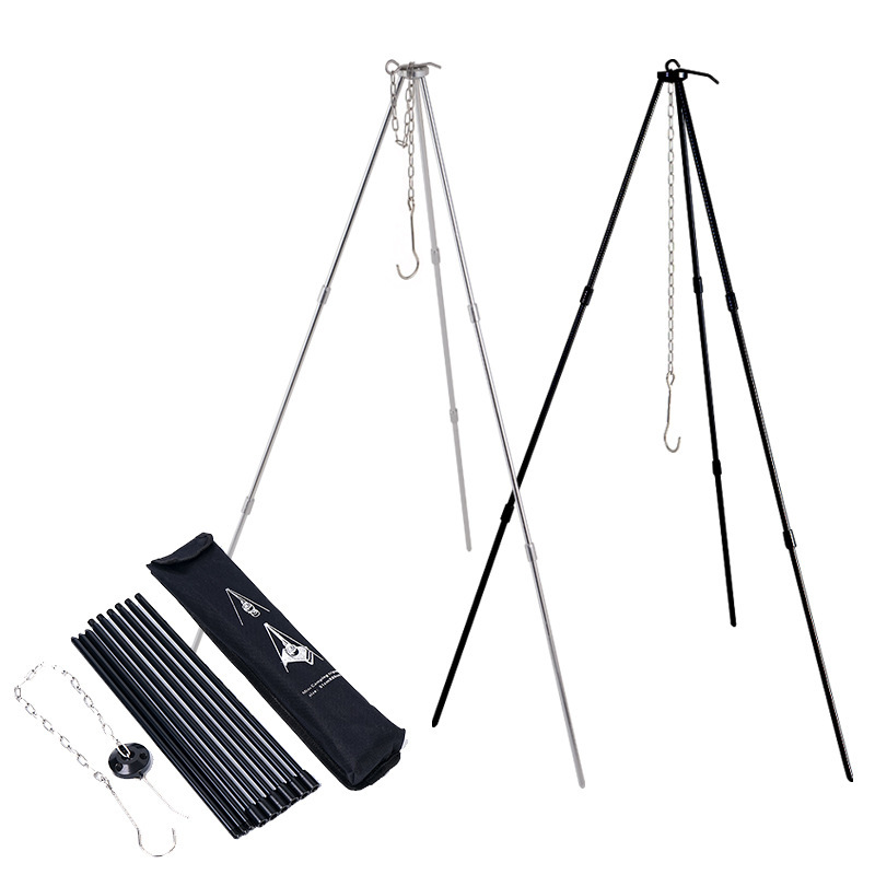 3-section outdoor campfire tripod camping supplies portable hanging pot picnic barbecue stand aluminum alloy tripod