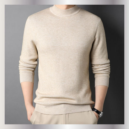 New TikTok Live Spring and Autumn Solid-Color Half-Turtleneck Men's Slim-Fit Sweater—Men's Base Layer Sweater for Young Men