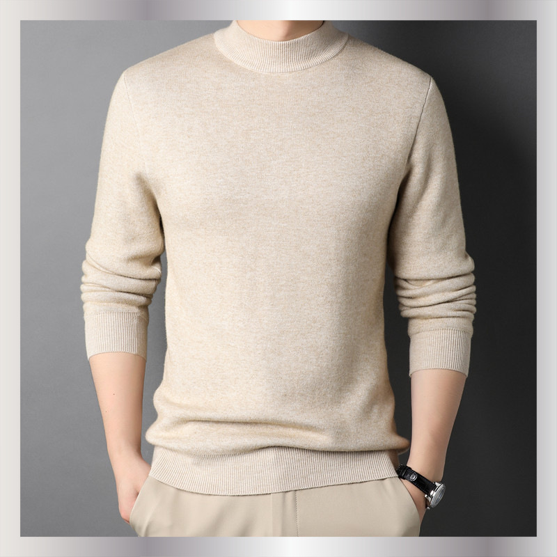 Cross-Border New Spring and Autumn Solid Color Half Turtleneck Men's Sweater Slim Sweater Young Men's Bottoming Sweater Men's Clothing