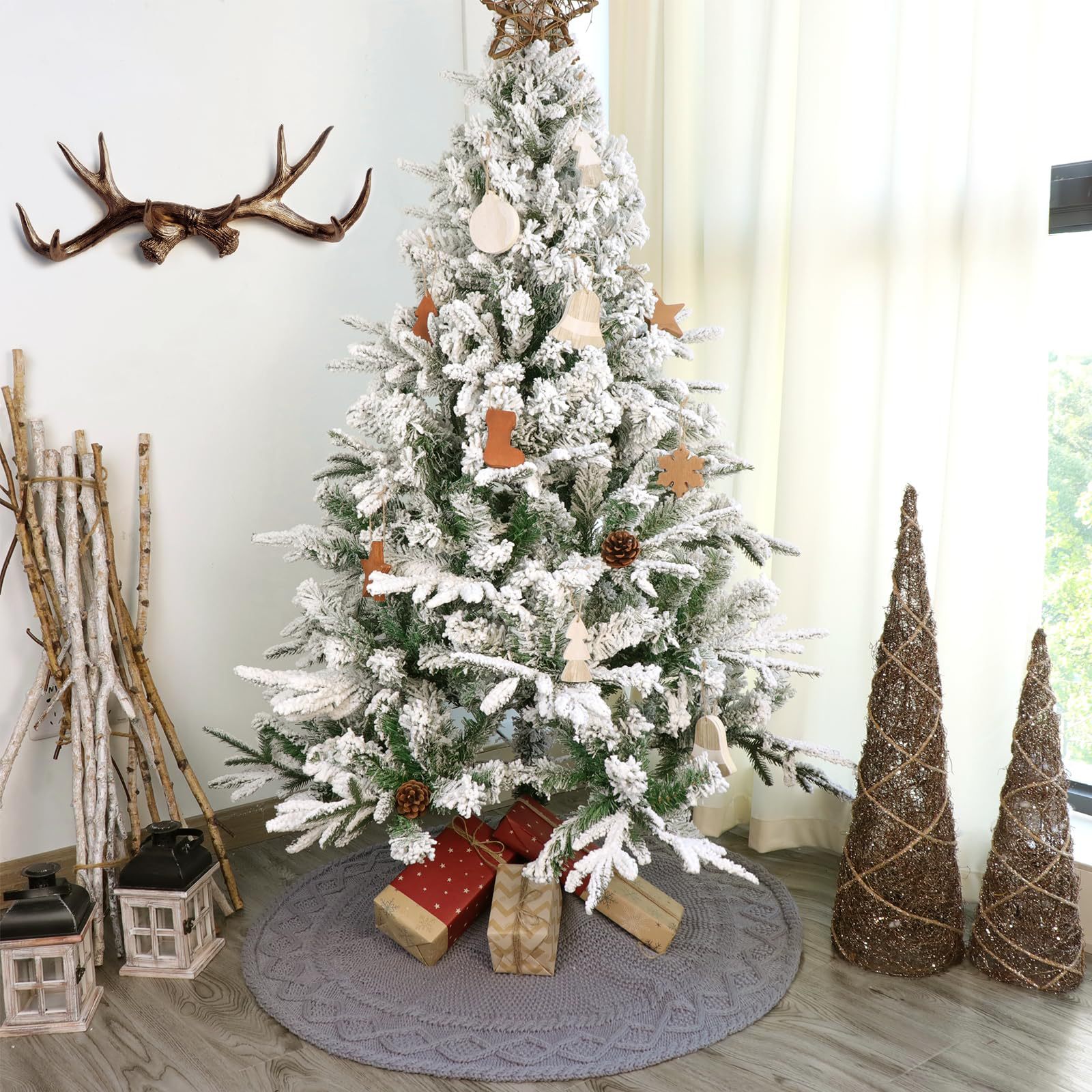 Vestido de árbol de punto de Navidad transfronterizo Delantal de árbol de Navidad de punto gris de 36 pulgadas Decoraciones navideñas Decoración de ambiente
